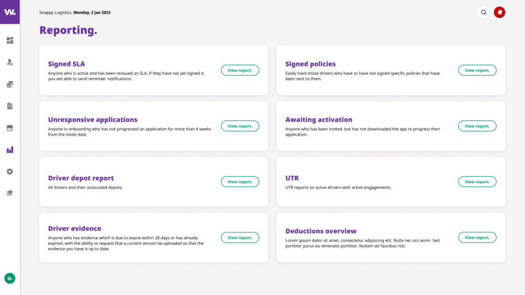 A screenshot of the compliance reporting dashboard from the Wise software. Shows whether various important documents have been signed or are still pending.