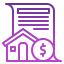An icon of a contract, a little house in front of it, and a coin icon in front of that