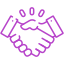 An outline icon of a handshake, with three little action lines above it