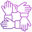An icon of four hands, each grabbing the next hand's wrist to create a square